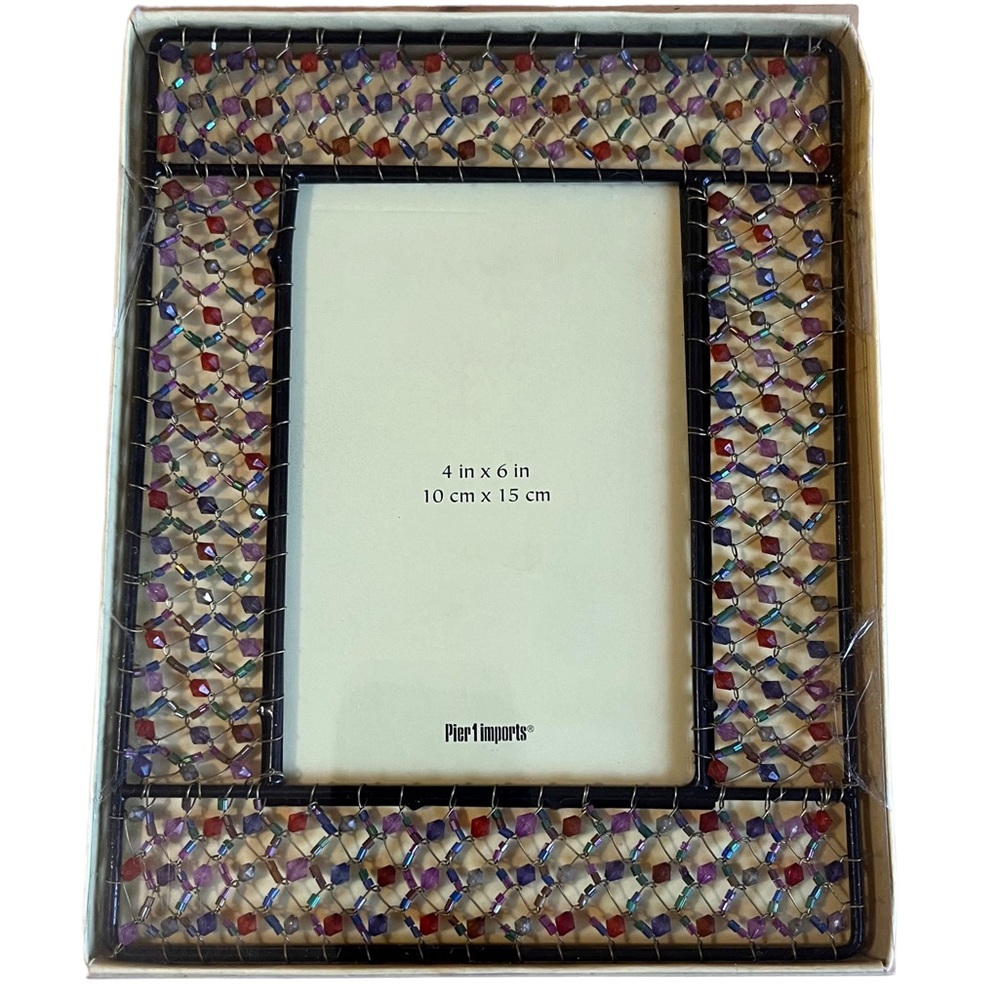 Pier 1 Imports 4 x 6 Photo Frame Vertical Tabletop Multicolor Beaded Rectangle - Picture 1 of 6